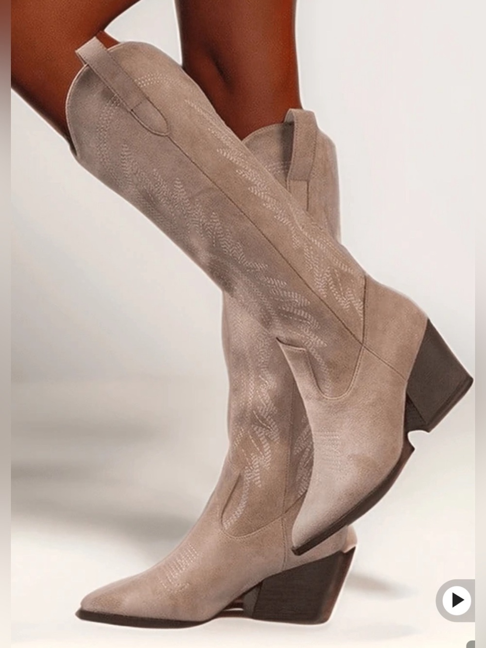 Cowgirl Boots Pointed Toe Block Heel Mid Calf Embroidered Faux Suede Size 6 36